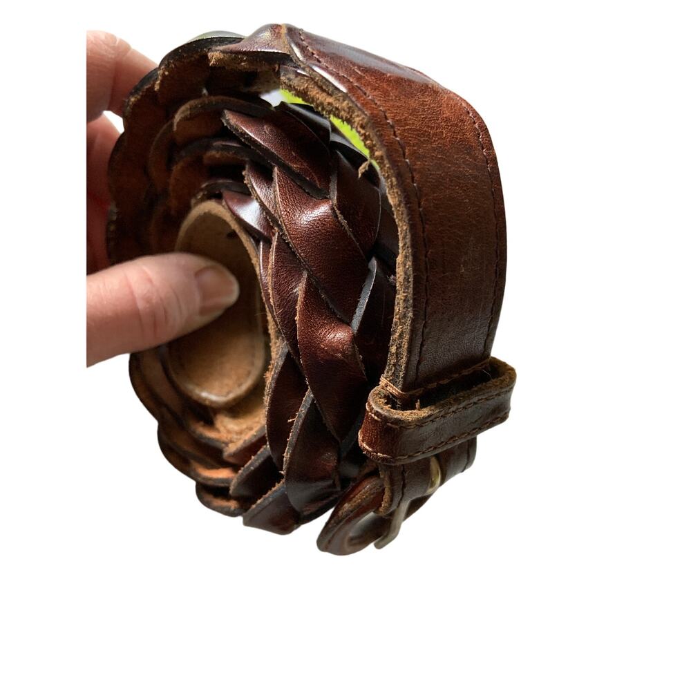 Mens Brown Braided Leather Belt Size 44" Z8